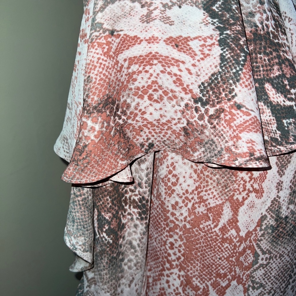 Olivaceous Snakeskin Python Print Blouse Ruffled … - image 3